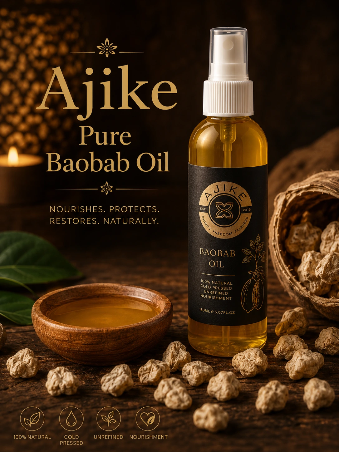 Ajike Pure Baobab Oil: Wild Harvested and Cold Pressed in West Africa